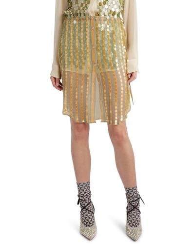 Dries Van Noten Paillette Stripe Sheer Silk Skirt - Natural