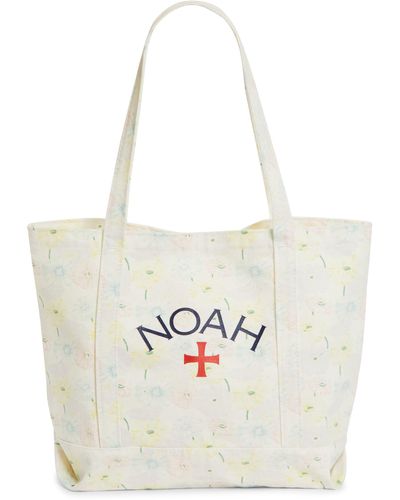 Noah Core Logo Floral Print Denim Tote - White