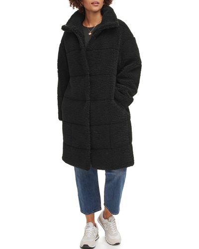 Levi's Quilted Fleece Long Teddy Coat - Black