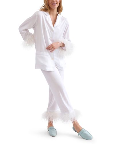 Sleeper Party Feather Trim Pajamas - White