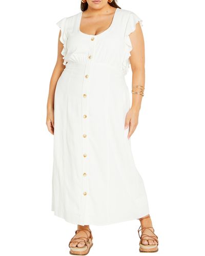 City Chic Jada Ruffle Sleeve Dress - White
