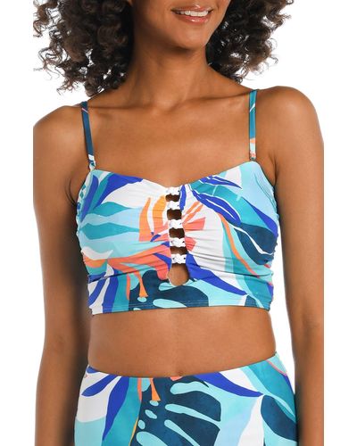 La Blanca Coastal Palms Longline Bikini Top - Blue