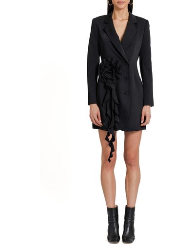 Amanda Uprichard Parnell Rosette Long Sleeve Blazer Dress - Black