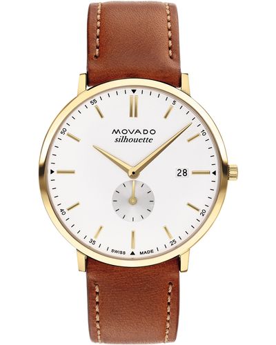 Movado Heritage Silhouette Leather Strap Watch - White