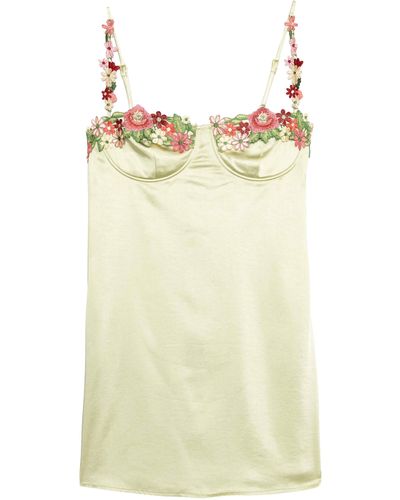Speechless Floral Embroidery Satin Bustier Tank - Yellow