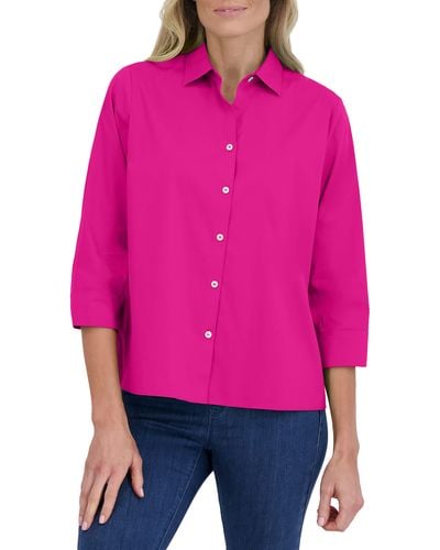 Foxcroft Sanda Cotton Blend Button-up Shirt - Pink