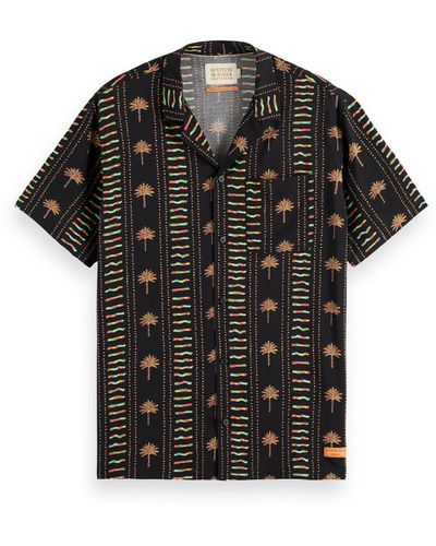 Scotch & Soda Palm Tree Print Camp Shirt - Black