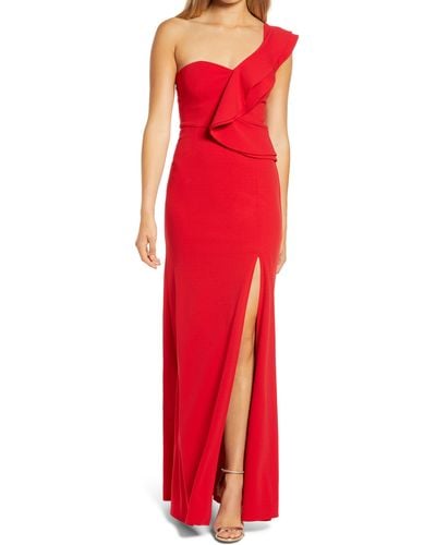 Lulus Kiss Me Again One-shoulder Ruffle Gown - Red