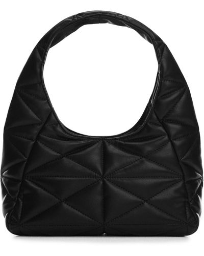 Mango Quilted Faux Leather Hobo Bag - Black