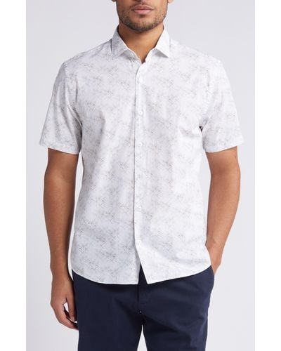 Robert Barakett Forte Slim Fit Geo Print Short Sleeve Button-up Shirt - White