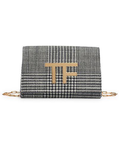 Tom Ford logo-patch Check Wool Mini Bag - Black