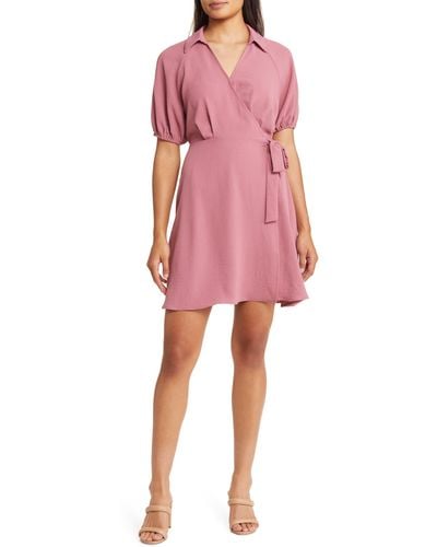 Halogen® Halogen(r) Short Sleeve Wrap Dress - Pink