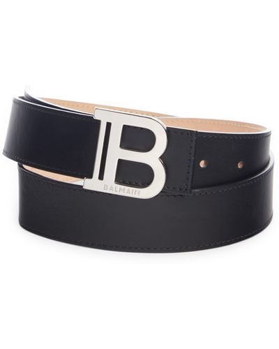 Balmain Logo Buckle Leather Belt - Black