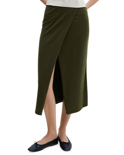 Mango Knit Faux Wrap Skirt - Green