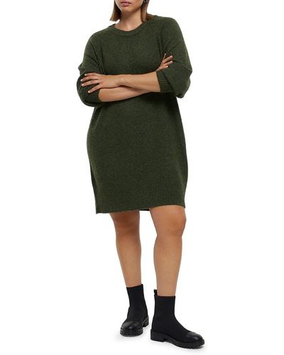River Island Long Sleeve Crewneck Sweater Dress - Green