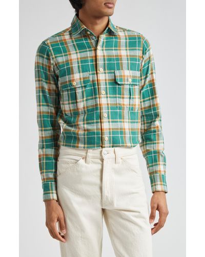 Drake's Check Slub Cotton Work Shirt - Green