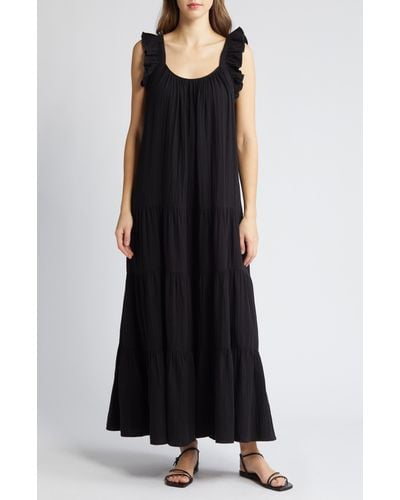 Caslon Caslon(r) Ruffle Tiered Cotton Maxi Dress - Black