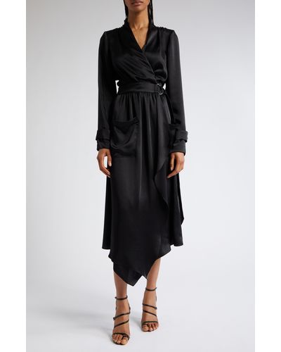 Ramy Brook Hannah Long Sleeve Asymmetric Wrap Dress - Black