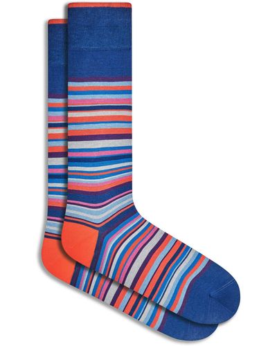 Bugatchi Stripe Mercerized Cotton Blend Dress Socks - Blue