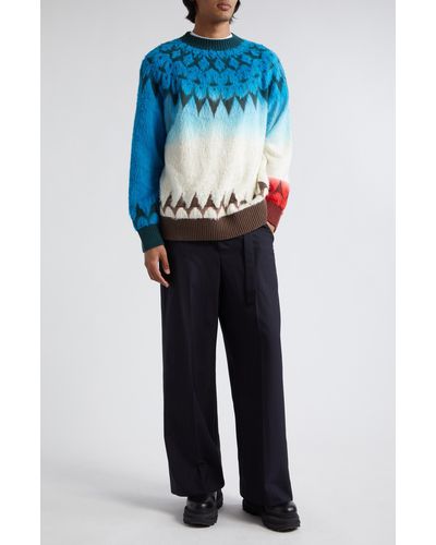 Sacai Ombré Geometric Jacquard Crewneck Sweater - Blue
