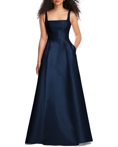 Alfred Sung Corset Satin Gown - Blue