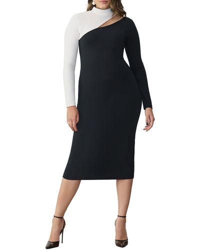 GSTQ Downtown Colorblock Cutout Long Sleeve Body-con Dress - Black