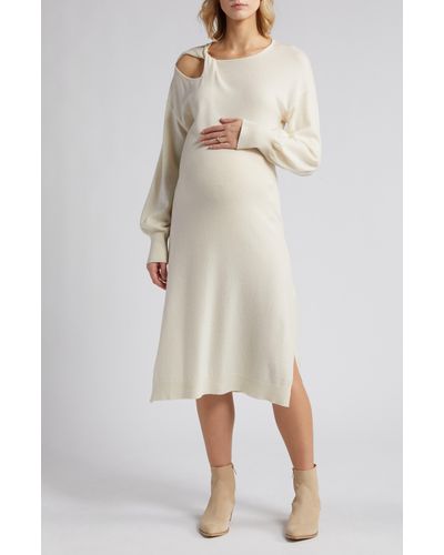 EMILIA GEORGE Gaia Cutout Long Sleeve Wool & Cashmere Maternity Sweater Dress - White