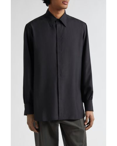 Burberry Oversize Silk Button-up Shirt - Black