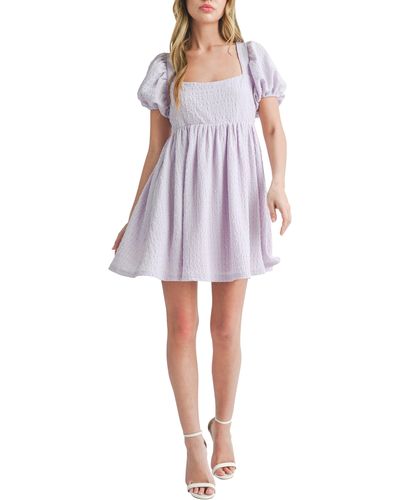 All In Favor Puff Sleeve Tie Back Babydoll Minidress In At Nordstrom, Size Small - Purple
