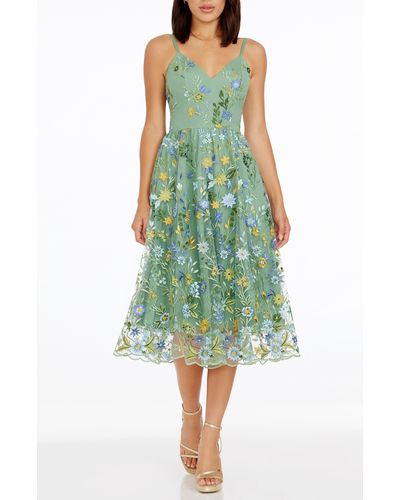 Dress the Population Maren Floral Embroidery Cocktail Dress - Green