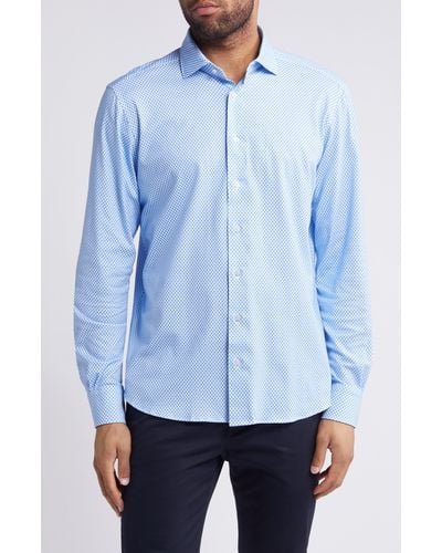 Emanuel Berg 4flex Modern Fit Floral Knit Button-up Shirt - Blue