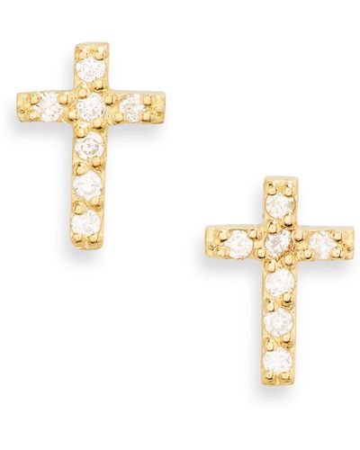 Bony Levy 18k Yellow Gold Petite Diamond Cross Stud Earrings - 0.05 Ctw - Metallic