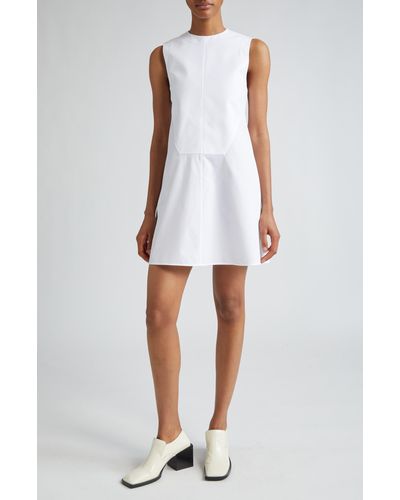 Jil Sander Plastron Detail Sleeveless Cotton Poplin A-line Dress - White