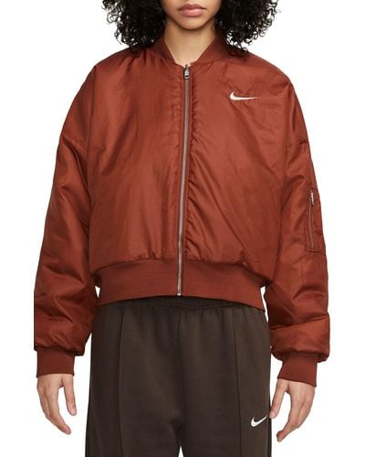 Nike Sportswear Reversible Faux Fur Bomber Jacket - Red