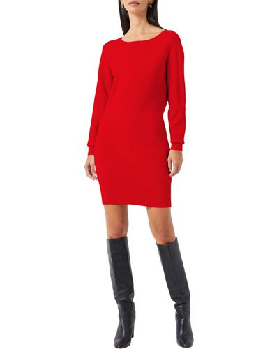 French Connection Open Back Long Sleeve Sweater Dress - Red