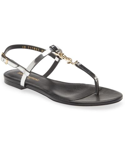 Saint Laurent Cassandra Iota Metallic Leather Slingback Thong Sandals