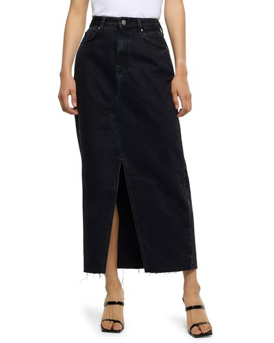River Island Cotton Nonstretch Denim Maxi Skirt - Black