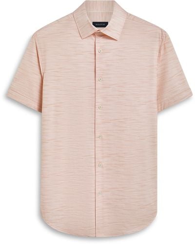 Bugatchi Miles Ooohcotton Space Dye Print Short Sleeve Button-up Shirt - Pink
