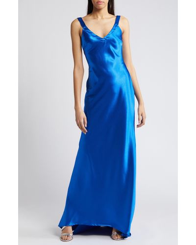 Lulus Perfectly Classy Satin Gown - Blue