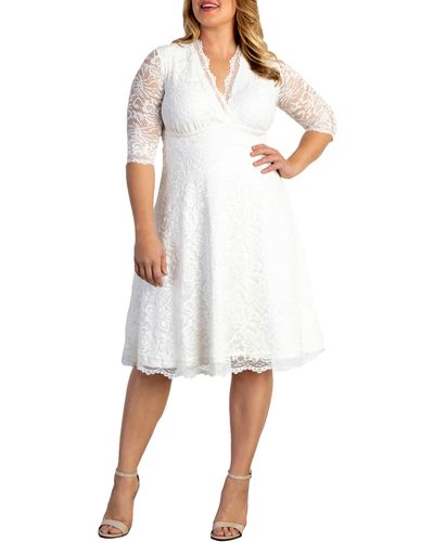 Kiyonna Bella Lace Fit & Flare Dress - White