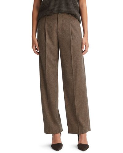 Vince Pleated Houndstooth Straight Leg Pants - Brown