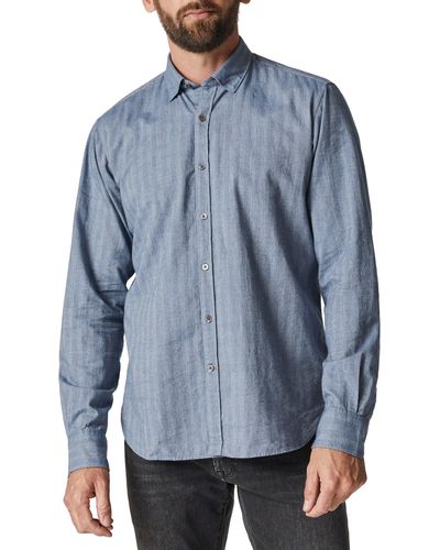 34 Heritage Cotton Herringbone Button-up Shirt - Blue