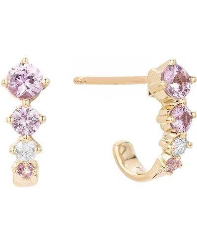 Adina Reyter Pink Sapphire & Diamond J Hoop Earrings - Multicolor