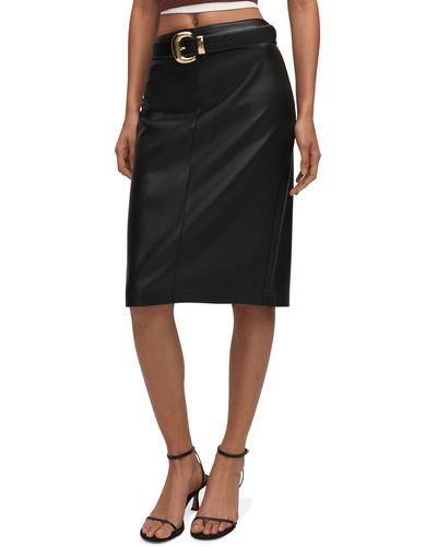 Mango Faux Leather Pencil Skirt - Black