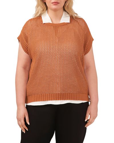 Halogen® Halogen(r) Open Stitch Cotton Crop Sweater Vest - Orange