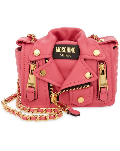 Moschino Mini Biker Leather Shoulder Bag - Pink