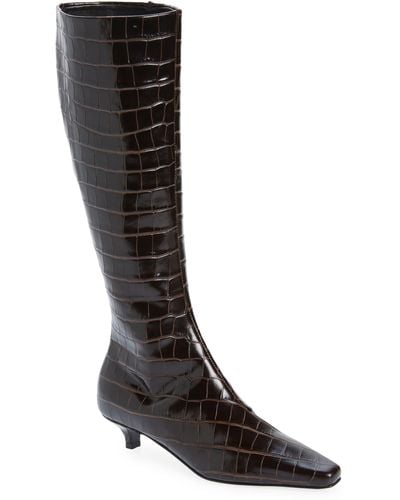 Totême The Slim Croc Embossed Kitten Heel Knee High Boot - Black