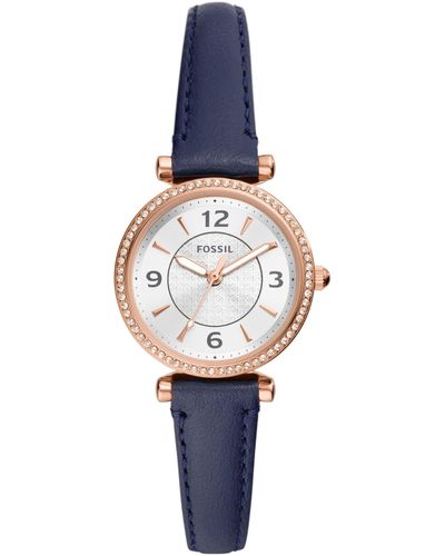 Fossil Carlie Leather Strap Watch - Blue