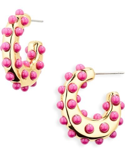 Lele Sadoughi Archer Beaded Mini Hoop Earrings - Pink