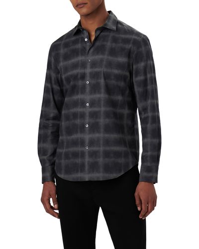 Bugatchi Axel Shaped Fit Windowpane Plaid Stretch Cotton Button-up Shirt - Black